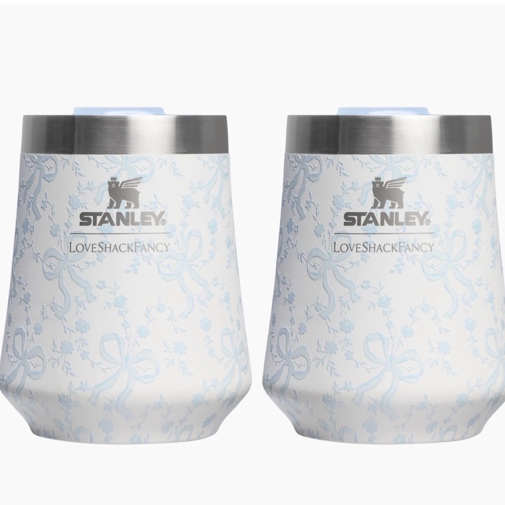 🩵🤍Stanley LoveShackFancy Floral White and Blue Coquette Bow Winter Ice Tumblers